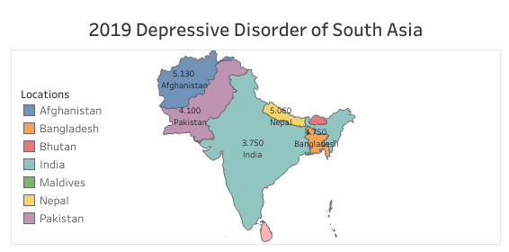 South Asian Country Infected Percentage Visualization